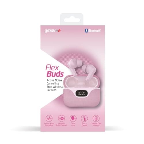 groov e Flex Buds True Wireless Earbuds - Pink - with Active Noise Cancelling, Fabric Charging Case, Clear Calls, Touch Control, Supports Voice Assistants — view 6