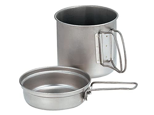 Snow Peak Trek 900 Titanium Cookset, Ultralight stackable camping cook set with 900ml pot and lid convertible to pan or bowl, foldable handles with mesh carry sack, suitable for camping and outdoors