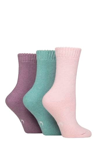 SockShop Women’s Wool Blend Thermal Socks 3 Pack – Warm, Cushioned, Breathable Terry Loop, Reinforced Heel & Toe, Moisture-Wicking, for Walking & Cold Weather, UK 4–8 Mint/Blush/Lilac