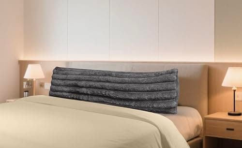 Velosso Jumbo Cord Faux Fur Bolster Pillow - Extra Long Plush Bed Cushion for Back & Neck Support, Soft Ribbed Texture, Warm & Cosy Decorative Pillow, Machine Washable (Charcoal)