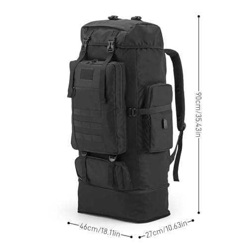 Nayubo ​​100L Hiking Backpack Tactical Military Molle Rucksack with USB Charging Port - Large Capacity Men Women Camping Gear for Backpacking, Trekking, Climbing, Outdoor Travel (Black) — view 2