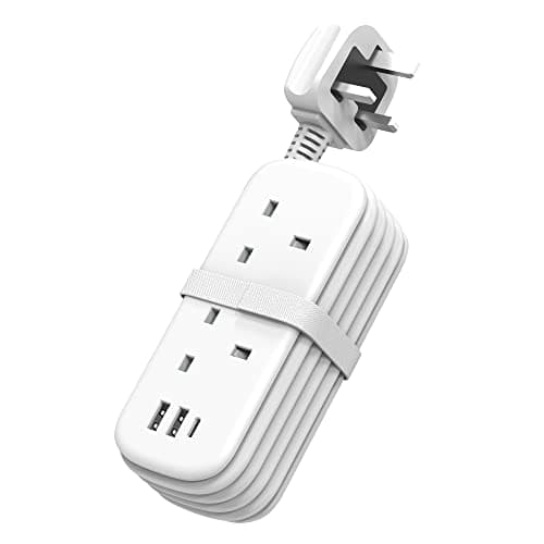 Unidapt Socket Extension Lead, USB C & A, White, 1.5M Rollable Cord