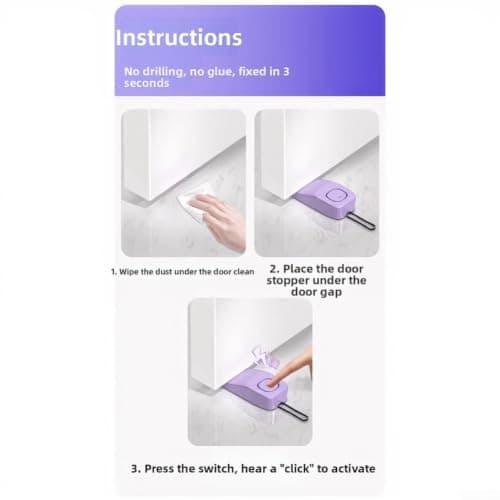 Rechargeable Door Stop Alarm 70dB with Adjustable Sensitivity - Vibration Triggered Wedge for Home Security Travel Safety Kit 10x5.1cm(Purple) — view 5
