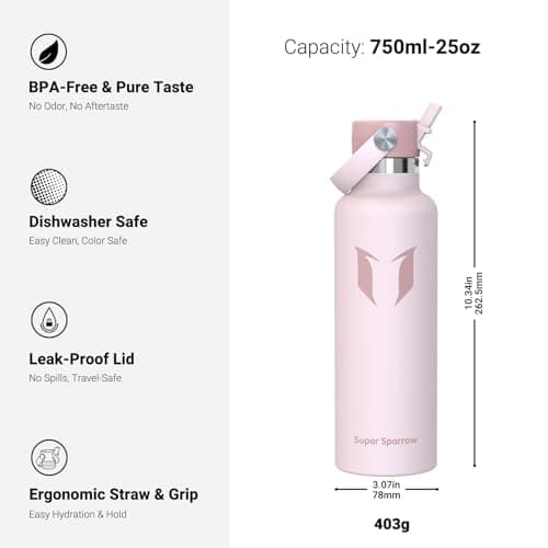 Sparrow Insulated Water Bottle 750ml FlipFlow Metal Drinks Bottle Straw — view 3