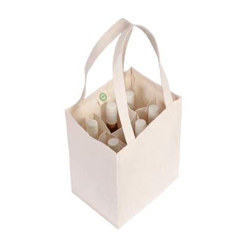 Six Bottle Canvas Wine Tote Bag - Premium Material, Extremely Sturdy, Washable & Reusable Wine Carrier Bag - Double Stitched Reusable Wine Bags - Sturdy 6 Bottle Wine Carrier (1 Bag), Natural Cotton