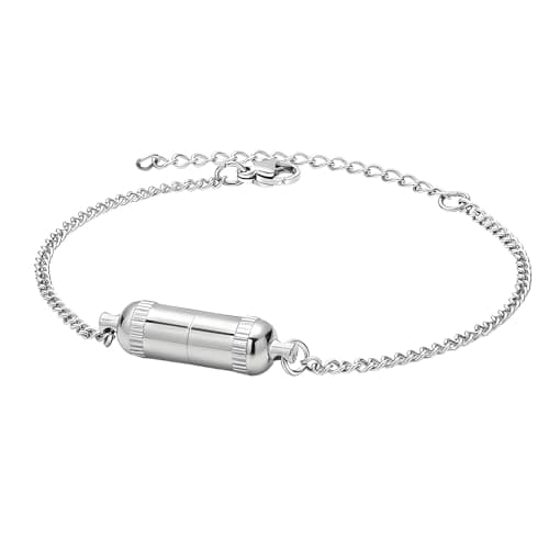 Unisex Adjustable Stainless Steel with Hidden Pills Compartment Geometric Design 16.5cm Stainless Steel Geometric Featuring Removable Holder for Travel Adjustable Chain