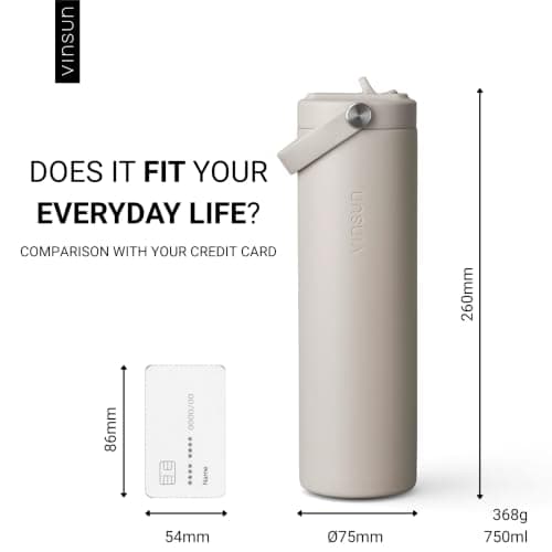 VINSUN Stainless Steel Water Bottle 750ml with Straw and Carrying Handle — view 4