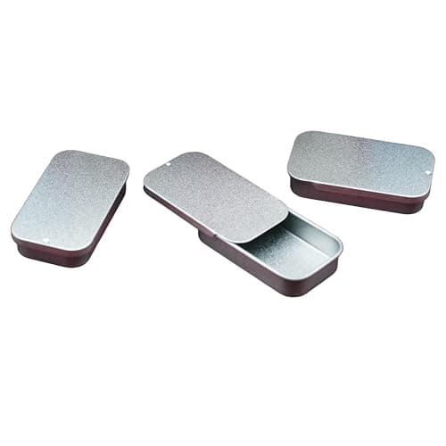 SHC Web 3 x 10ml Rectangular Tin with Slider Lid - Mini Favour/Gift/Sweets/Lip Balm/Pill Boxes - Silver - Sliding Top - Pocket Size - Camping/Hiking Everyday Carry edc - 3 PACK