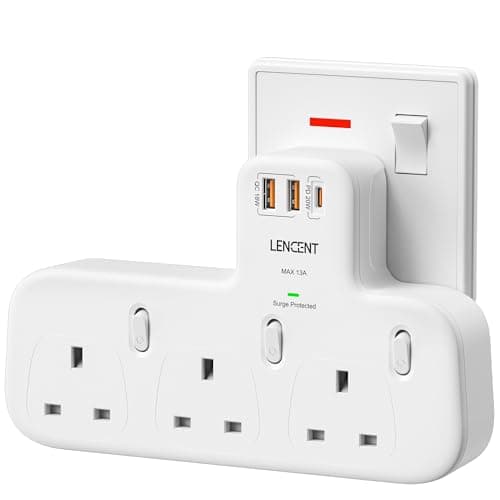 LENCENT Multi Plug Adaptor, Plug Extension Socket with 3 Fast Charge Ports