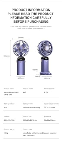 Rainberg Rechargeable Hand held Fan with LED Display, 5-Speed Settings, 5000mAh Battery, 90-Degree Adjustable, Desk Fan, Hand Fan, Portable fan, Quiet Cooling, Compact Design, USB Charging (White) — view 4