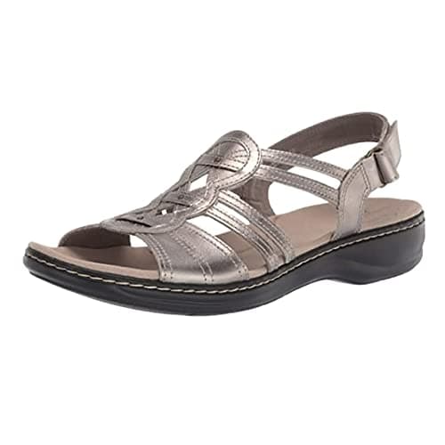 RLEHJN Orthopedic Sandals Women Comfortable Open Toe Walking Sandals Breathable Easy Fasten Wedge Sports Roman Sandal Faux Leather Slingback Summer Outdoor Beach Shoes for Hiking Trekking Size 3-7.5