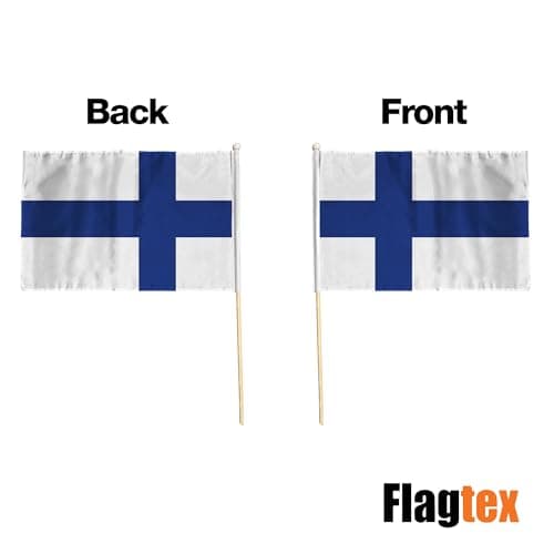 Flagtex Finland Hand Waving Flag (9x6 Inch) - Premium Wooden Stick Hand Flag 9x6 Inch Natural Wood Pole European White Blue Nordic Cross Flag Events Parades Celebrations — view 6