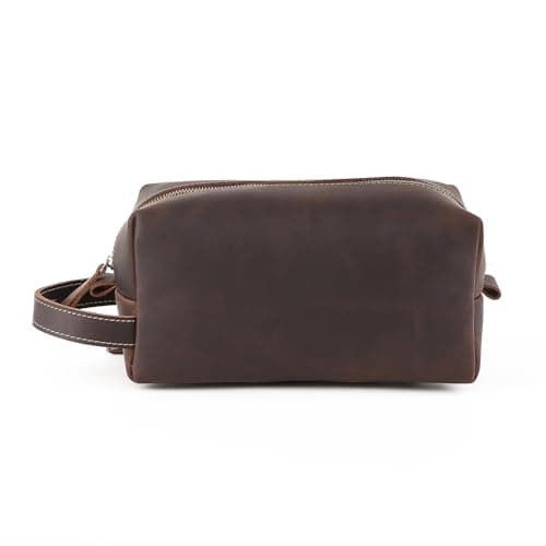 Genuine Crazy Horse Leather Power Bank Pouch -, Cables, Toiletries 4.1 x 5.3 inches, Durable & Stylish Carry Case, 0.55" (coffee) — view 2