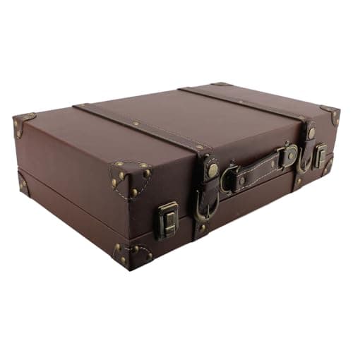 Jenivaint Vintage Leather Suitcase with Lock, European Style Storage Box — view 4