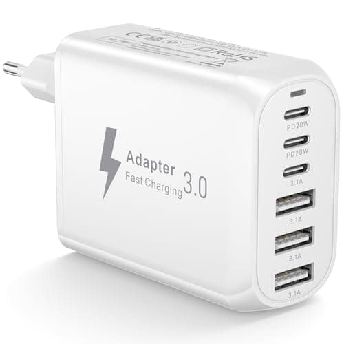 EU Travel Adapter Charger, European Plug Adapter Fast Charging with 3 USB C+3 USB A, 60W European Wall Adaptor EU Adaptor Plug Fast Charger Compatible with iPhone 17 16 15 14 13 12, Samsung Galaxy S25