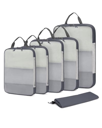 ECOHUB 6pcs Compression Packing Cubes Set for Backpack Suitcases, Expandable Travel Organiser with Shoes Bag, Ultra-resistant Packing Organiser for Carry On Luggage, Grey (Patent Pending)