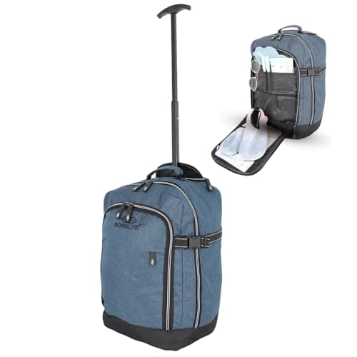 Bordlite RyanAir Approved Cabin Holdall on Wheels, 40x25x20cm Hand Luggage Bag, Extendable Handle, Multi Pocket Twill Travel Bag - 20L - Teal