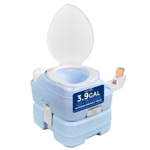 SereneLife Outdoor Camping Toilet, Portable Toilet, Comfortable Flushable for Adults, Travel, Compost, Porta Potty Loo, Detachable Waste Tank & Phone Holder, 15L