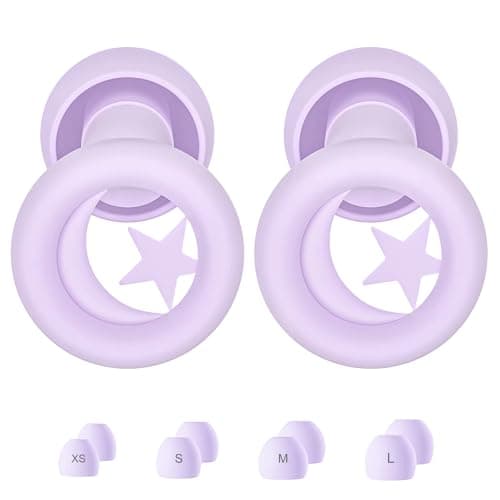 Premium Noise Cancelling Ear Plugs for Sleep, Work, Study, Travel - Soft Silicone Reusable Earplugs - NRR 25-33dB Noise Reduction - Comfortable & Portable (Purple (Moon Light) 1 Pair, XS, S, M, L)