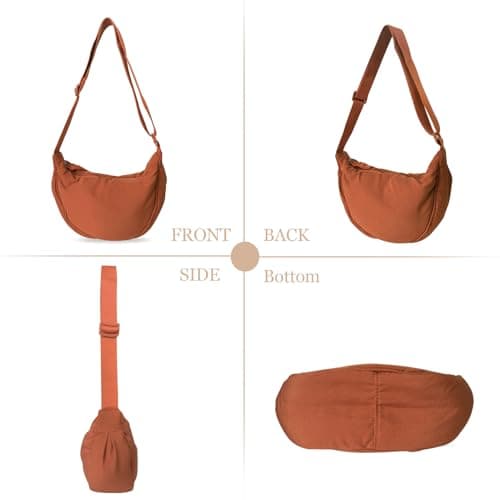 GoPaw Crescent Bag for Women, Nylon Half Moon Bag Women Crossbody Bag with Adjustable Strap, Solid Color Dumpling Bag Portable Crescent Purse for Daily Use(Orange) — view 6