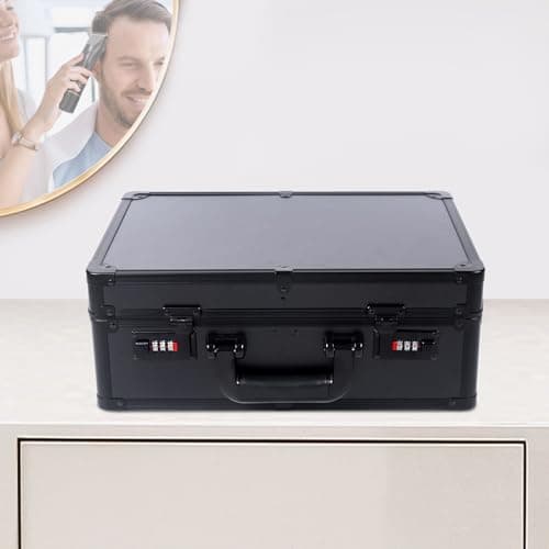 Large Capacity Hairdressing Toolbox, Hairdressing Toolbox Scissors Clippers, with Combination Lock, Portable Aluminium Storage Box with Compartments for Hairstylists, Salon and Travel Use (Black) — view 4