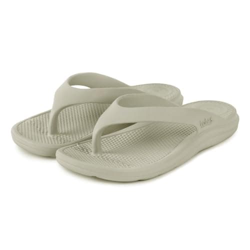 totes® SOLBOUNCE® Ladies Toe Post Sandals, Ultra-Light Everywear™ Foam, Compression-Proof, Antibacterial Freshness, Machine Washable Flip-Flops, Durable Summer Travel, Beach Footwear, Stone, 5 UK