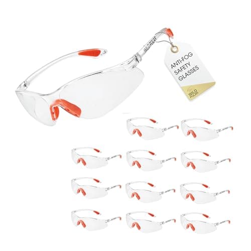 Wild Polar Safety Glasses - Clear Lenses, Anti-Fog Eye Protection Goggles with Orange Nose and Ear Grips - 12, 24 & 48 packs - Lightweight & Durable, Comfortable Fit for Work, Lab, DIY & Outdoor Use