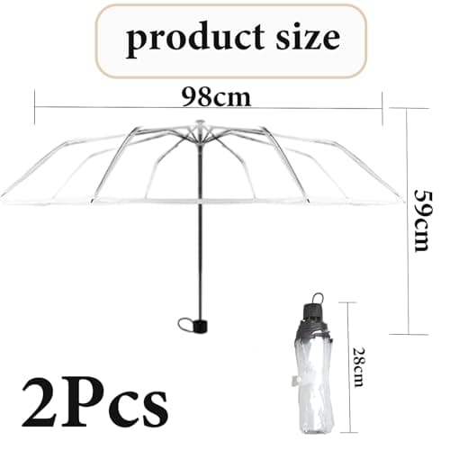 louuuou 2 Pcs Clear Umbrella Set, Fold Portable See Through Umbrella Clear Umbrellas For Weddings For Handbag Men Women Party Fashion Events Walking Handbag Travel — view 2