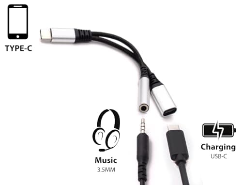 AJPARTS UK USB-C to 3.5mm Jack + Charging Splitter Cable – Short Adapter for Headphones + Power – Ideal for Travel, Car, Work & Gaming – 13.5cm SILVER (2 Pack) — view 3