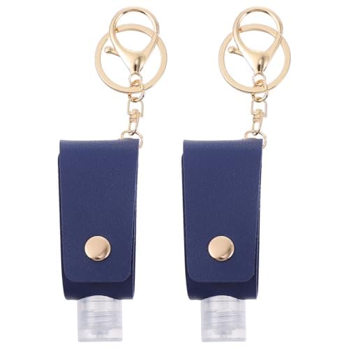 PACKOVE Portable 30ml Hand Keychain Set with Navy Pu Leather Case, 2pcs Refillable Travel Lotion Bottle Holders with T-shaped Bottles for Hand Hygiene On-the-go