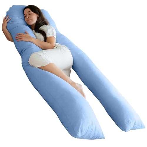 Bedding Home 9ft U Shaped Pregnancy Pillow | Orthopedic Cuddle Cushion Full Body Pillows for Adults with Cover | Side Sleeper Maternity Pillow | 9ft Long Pillows & Blue Cover