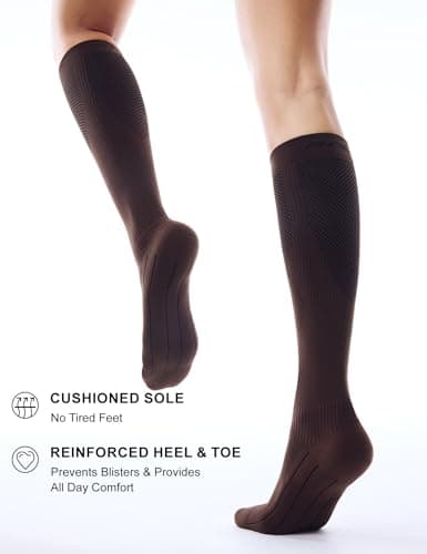 FITRELL 3 Pairs Compression Socks for Women and Men 20-30 mmHg Travel Flight Socks Medical Knee High Socks for Sport, Flying, Carers, Nurse, Pregnant Women, Varicose Veins, Brown+Apricot+Khaki, L/XL — view 5