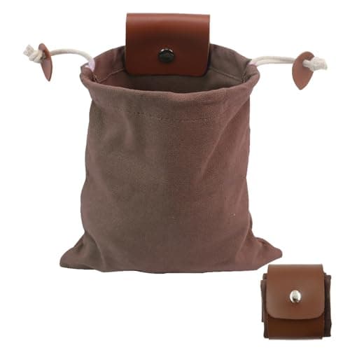 Foraging Pouch,Foraging Bag with Waxed Canvas,Folding Mushroom Storage,Water Resistant Leather Belt Pouch with Drawstring & Buckle,Collapsible Waist Bag for Outdoors Camping Travel Hiking