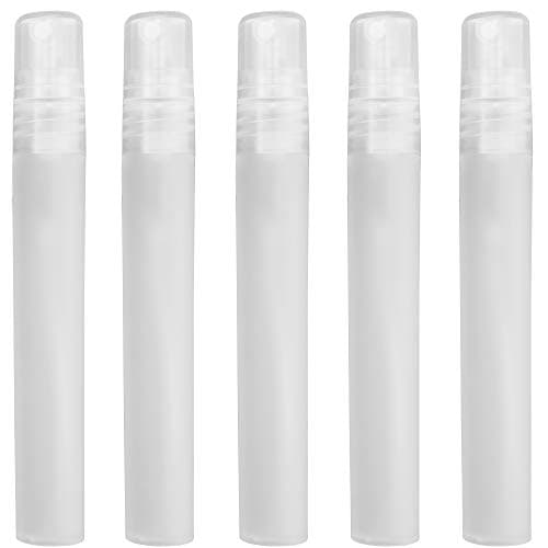 FiveSeasonStuff 5 Piece 10ml Mini Fine Mist Spray Bottle for Perfume Face Hydration Toner Frosted Plastic Atomiser Air Travel Size Refillable and Reusable