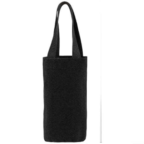 Water Bottle Bag, Canvas Insulated Carrier Flask Holder with Handle Portable Thermal Cup Pouch for Outdoor Travel Camping(Black)