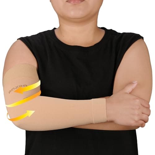 AMZAM® Medical Compression Arm Sleeve for Women & Men, 20-30 mmhg Graduated Compression Brace with Silicone Band for Pain Relief, Lymphedema, Edema, Swelling, Arthritis, Beige S