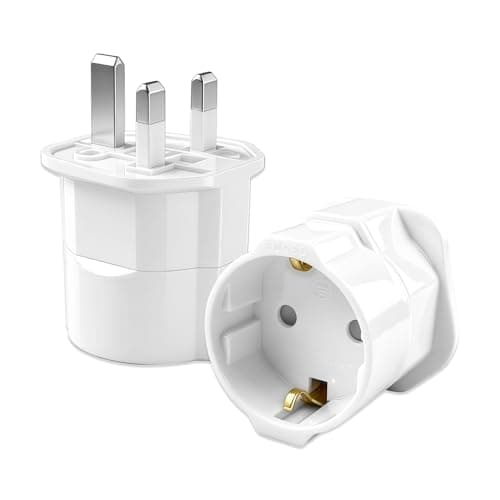 European to UK Plug Adaptor with 13A Fuse, 2 Pack