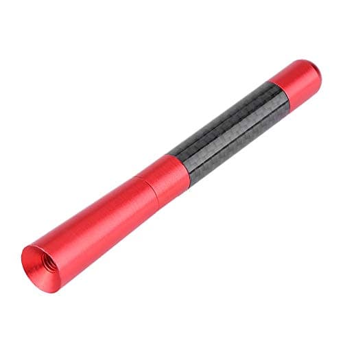Keenso Universal Car Radio Antenna Carbon Fiber Short Aerial 12cm with Aluminum Alloy Ends Includes 3 Screws and 2 Adapters for Screw On FM Radio Antenna Replacement (red carbon) — view 2