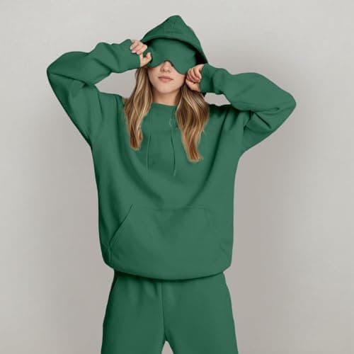 Travel Hoodie with Eye Mask Built-in Oversized Airplane Hoodie Long Sleeve Sweatshirt Pullover Solid Color Comfort Hoodies for Women Uk Autumn Winter Thermal Tops Streetwear Casual Fashion — view 2