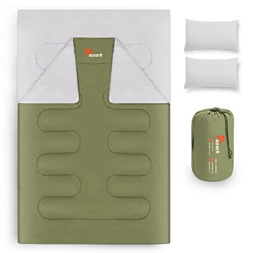azark Premium Double Sleeping Bag, 350GSM, Lightweight and Waterproof, 4 Seasons of Camping, Hiking and Outdoors, Sleeping bag for Adults & Kids (Green)