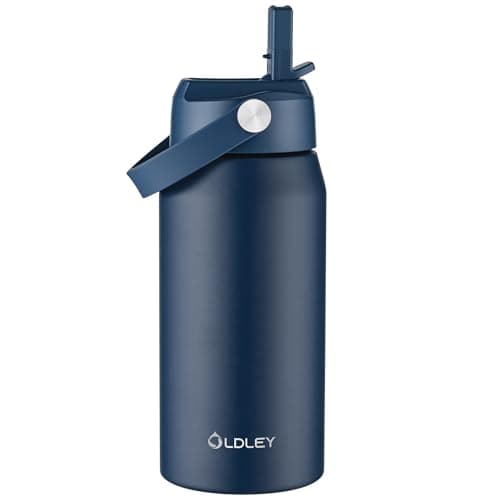 OLDLEY 550ml Insulated Water Bottle with Straw, Stainless Steel Water Bottles with Handle for School, Travel, Leakproof BPA Free Metal Vacuum Small Flask Keep Hot and Cold for Kids, Adult (Navy Blue)