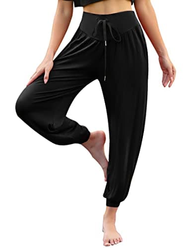 Terecey Womens Yoga Pants High Waist Harem Trousers with Pockets Black