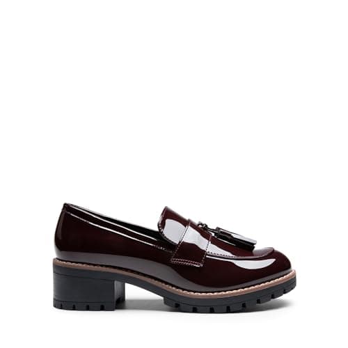 DREAM PAIRS Womens Loafers, Slip On Platform Chunky Penny Heeled Lug Sole Loafers for Women Dressy and Work, Business Casual Shoes for Women,Size 5.5,Burgundy-Pat,SDLS2404W — view 5