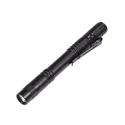 GOTOTOP LED Flashlight with Clip Penlight Medical Mini Portable Aluminum Alloy Black Press Type Battery Powered Pen Pocket High Bright Light Torch Lamp
