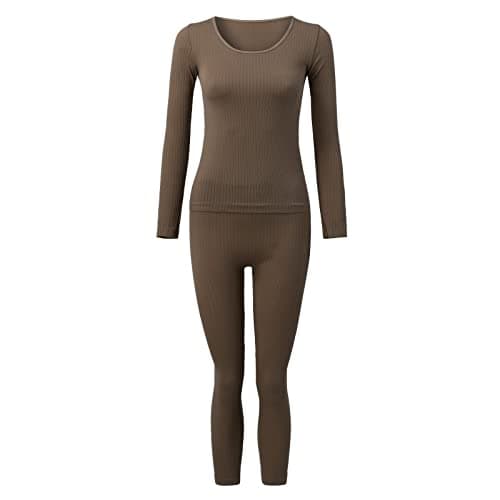 LOIJMK Thermal Underwear Women's Sports Leisure Suit Thermal Underwear Set Breathable Warm Functional Underwear Sleepwear Pyjamas Underwear Winter Cosy Ski Underwear for Home and Sports, coffee, One