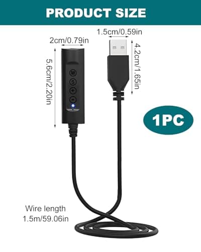 3.5mm to USB Headset Adapter Cable for PC Laptop, 1.5M Headphones Cable — view 2