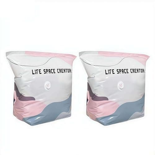 2-Pack Life Space Creator Storage Bags – No-Pump Vacuum Storage Bags, Airtight Moisture Proof Reusable Compression Bag, for Comforters Blankets Clothes Travel (50 * 70 * 32CM)