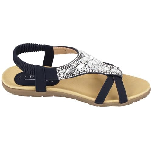 Jo & Joe Ladies Faux Leather Peep Open Toe Sling Back T-Bar Dimante Flat Flip Flop Sandals Size 3-8 (UK 5, Navy) — view 5