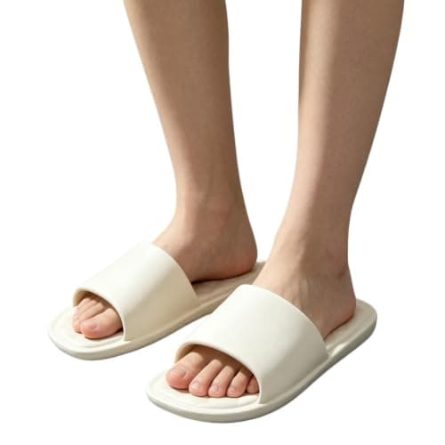 Womens Slip On Slippers Soft Shower Slippers Packable Indoor Slippers White — view 2