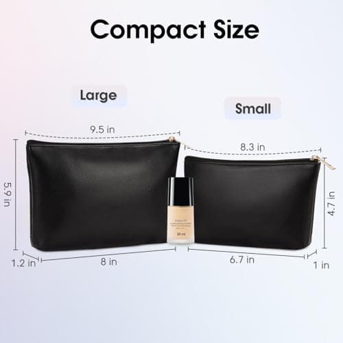 Small Makeup Bag for Handbag 2 Pack Vegan Leather Cosmetic Bag for Purse — view 2